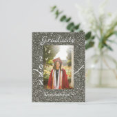 シルバーグリッター フォト 卒業 追加 名前 クラス テキスト ポストカード (スタンド正面)