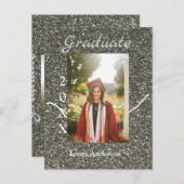 シルバーグリッター フォト 卒業 追加 名前 クラス テキスト ポストカード (正面/裏面)