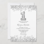 シルバーグリッター フォト 男の子 女の子 1歳 誕生日パーティー 招待状 (裏面)
