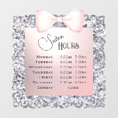 シルバーグリッター フレーム ピンクリボン 営業時間 ウィンドウサイン (シート)