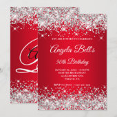 シルバーグリッター ブライトレッド オンブレ ファンシー モノグラム 招待状 (正面/裏面)