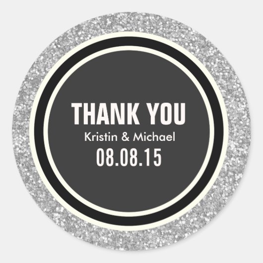 シルバーグリッター&ブラックサンキューラウンドスティッカー ラウンドシール (正面)