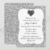 シルバーグリッター ブラックハート リハーサルディナー招待状 招待状 (正面/裏面)