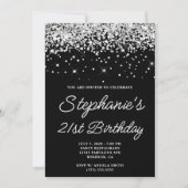 シルバーグリッター ブラック 21歳の誕生日 招待状 (正面)