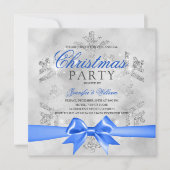 シルバーグリッター&ブルーリボン | クリスマス休日 招待状 (正面)