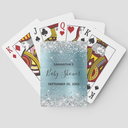 シルバーグリッター ブルー ベビーシャワー お礼の品 トランプ (裏面)