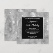 シルバーグリッター ペコック フェザー グラム 誕生日 招待状 (正面/裏面)