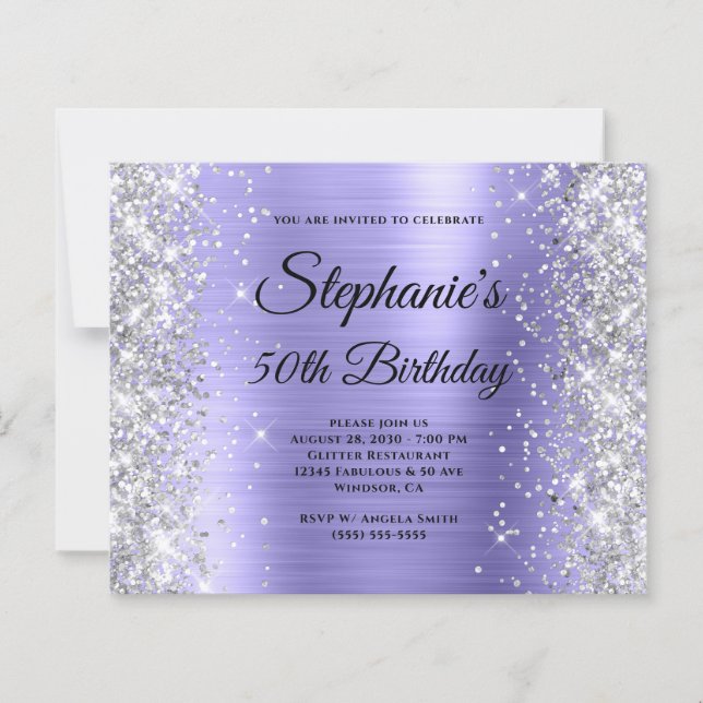 シルバーグリッター・ペリウィンクル箔押し 50歳の誕生日 (正面)