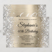 シルバーグリッター ペールゴールド モノグラム 40歳の誕生日 招待状 (正面/裏面)