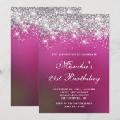 シルバーグリッター ホットピンク オンブレ ボールド 21歳の誕生日 招待状 (正面/裏面)