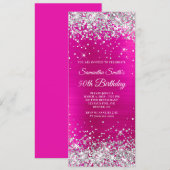 シルバーグリッター ホットピンク フォイル 50歳の誕生日 招待状 (正面/裏面)