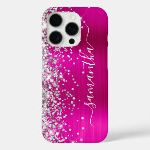 シルバーグリッター ホットピンク メタリック ガーリー サイン iPhone 16 PROケース