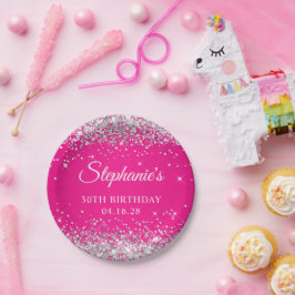 シルバーグリッター ホットピンク 30歳の誕生日 ペーパープレート