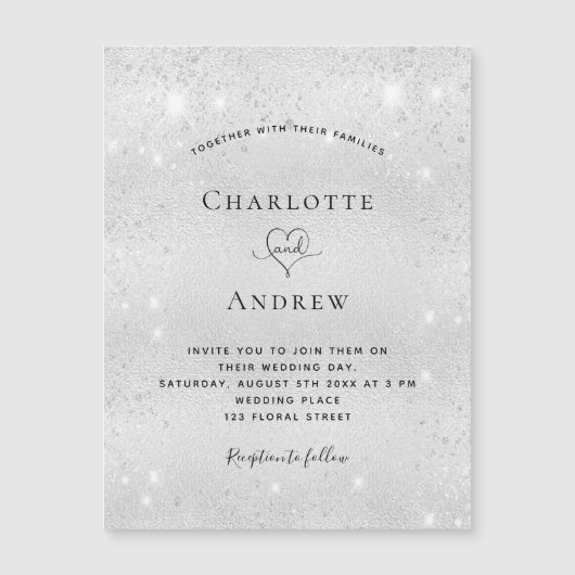 シルバーグリッター マグネット ウェディング 招待状 (正面)