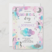 シルバーグリッター マジカル ユニコーン バースデー 招待状 (正面)