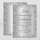 シルバーグリッター メタリック 25周年記念結婚式 招待状 (正面/裏面)