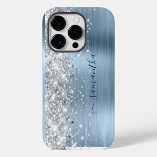 シルバーグリッター ライトブルー ギャルリーシグネチャー iPhone 14 PROケース