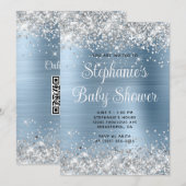 シルバーグリッター ライトブルー ベビーシャワー 招待状 (正面/裏面)