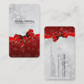 シルバーグリッター&レッドスパークルズとボウモノグラーム 名刺 (正面/裏面)