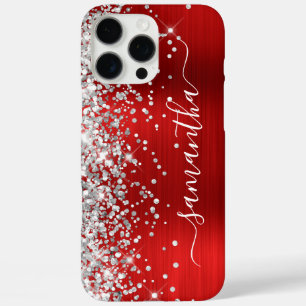 シルバーグリッター レッドメタリック ガーリーシグネチャー iPhone 16 PRO MAXケース