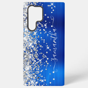 シルバーグリッター ロイヤルブルー ガーリーシグネチャー SAMSUNG GALAXY S22 ULTRAケース