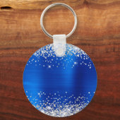 シルバーグリッター ロイヤルブルー ホイル おしゃれなモノグラム キーホルダー (裏面)