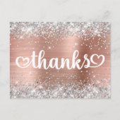 シルバーグリッター ローズゴールド ハート スウィート16 サンクス ポストカード (正面)