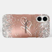 シルバーグリッター ローズゴールド フォイル おしゃれなモノグラム Case-Mate iPhoneケース (裏面 (横))