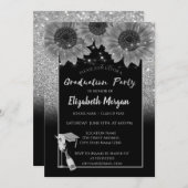 シルバーグリッター、ワイン、ガラス、ひまわり 招待状 (正面/裏面)