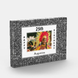 シルバーグリッター |任意の年齢 |ハッピー25誕生日 フォトブロック