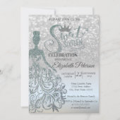 シルバーグリッター《写真》ぼけ味グラデーション,ドレス,ティアラ,スイート16 招待状 (正面)