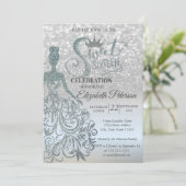 シルバーグリッター《写真》ぼけ味グラデーション,ドレス,ティアラ,スイート16 招待状 (スタンド正面)