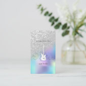 シルバーグリッター《写真》ぼけ味、ギター、ブルーホログラフィック 名刺 (スタンド正面)