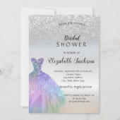 シルバーグリッター《写真》ぼけ味、シックなドレスブライダルシャワー 招待状 (正面)