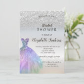 シルバーグリッター《写真》ぼけ味、シックなドレスブライダルシャワー 招待状 (スタンド正面)