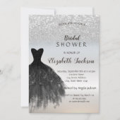 シルバーグリッター《写真》ぼけ味、ブラックドレスブライダルシャワー 招待状 (正面)