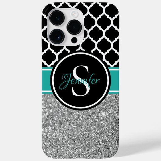 シルバーグリッター 黒と白のトレリス モノグラム Case-Mate iPhoneケース (裏面)