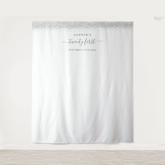 シルバーグリッター 21歳の誕生日写真用背景タペストリー タペストリー (正面)
