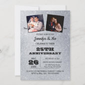 シルバーグリッター 25周年 結婚記念日 フォト 招待状 (正面)