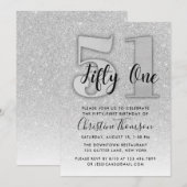 シルバーグリッター 51歳の誕生日招待状 招待状 (正面/裏面)