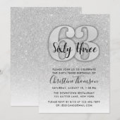シルバーグリッター 63歳の誕生日招待状 招待状 (正面/裏面)