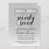 シルバーグリッター 77歳 誕生日招待状 招待状 (正面/裏面)