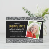 シルバーグリッターAny Ageフォト誕生日招待状 招待状 (スタンド正面)