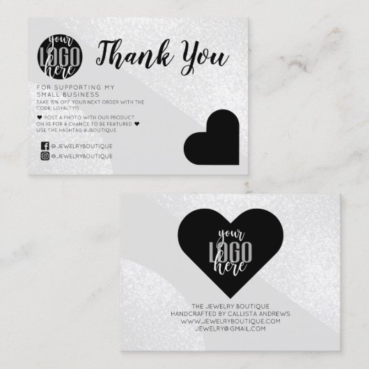 シルバーグリッターGeoハートロゴお客様ありがとう 名刺 (正面/裏面)