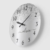 シルバーグリッターGlam Metal Monogram Name ラージ壁時計 (傾斜)