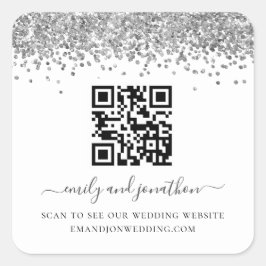 シルバーグリッターQRコード結婚のウェブサイト スクエアシール