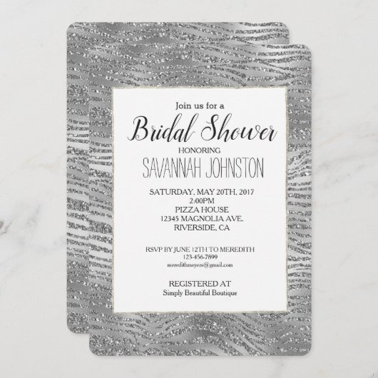 シルバーグリッツゼブラプリントブライダルシャワー 招待状 (正面/裏面)