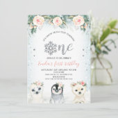 シルバーグリットラーワンウィンターアニマルズ1st誕生日 招待状 (スタンド正面)