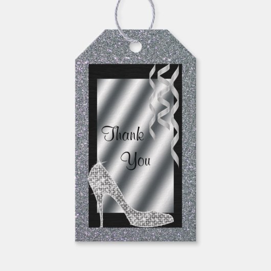 シルバーグリティスティレット&ストリーマー18誕生日 ギフトタグ (正面)