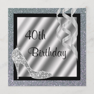 シルバーグリティスティレット&ストリーマー40th誕生日 招待状